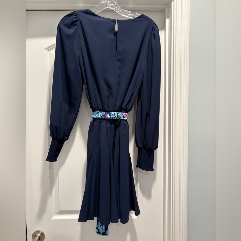 Lilly Pulitzer Navy Blue Dress with Floral Sash - Picture 6 of 7